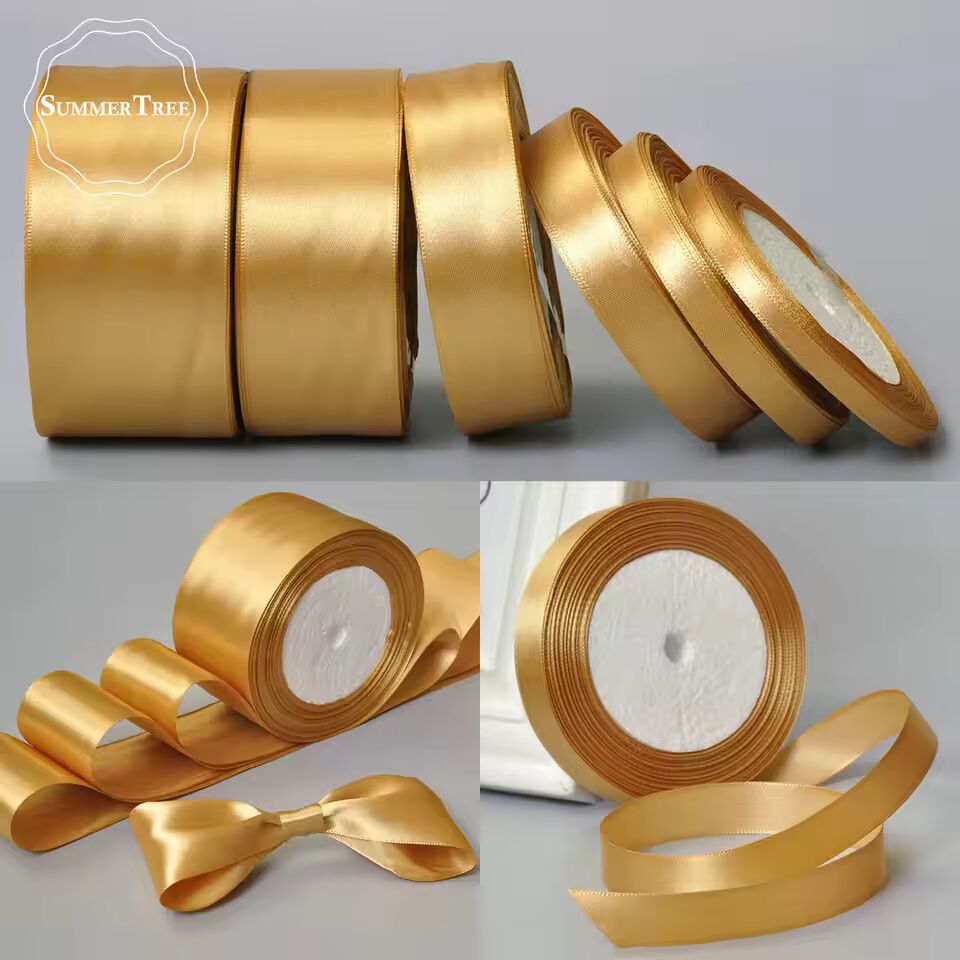 Gold 25yards 6mm 10mm 15mm 25mm 38mm 50mm Satin Ribbon Sash Gift Bow Handmade DIY Craft Wedding Party Supply Banquet Decoration